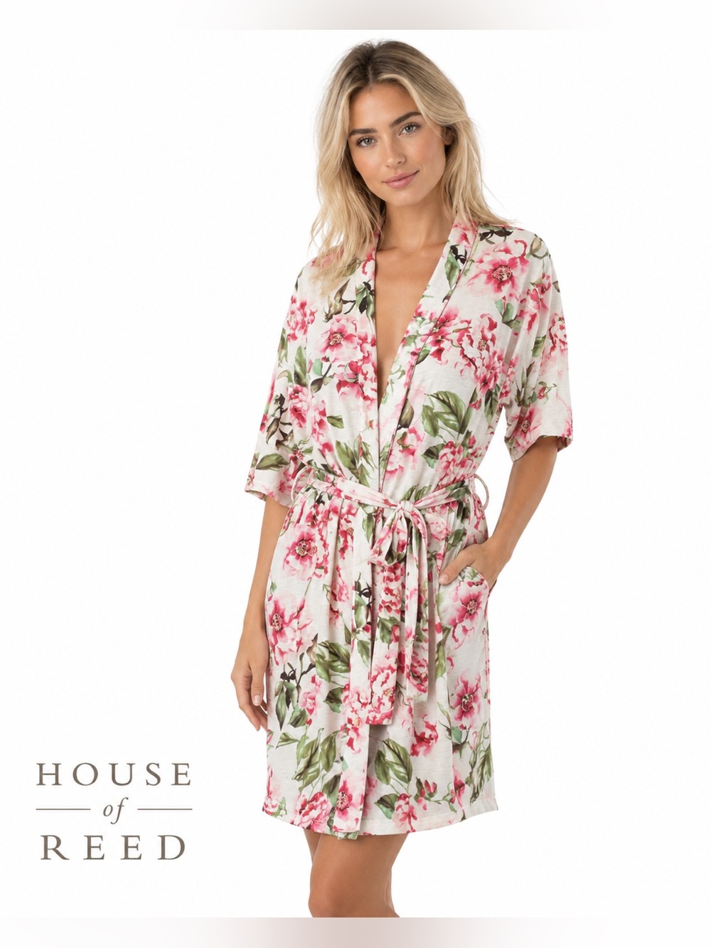 Show Me Your Mumu Floral Kimono Robe O/S Pink Green Lightweight Lounge Cover Up